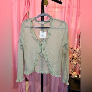 Elegant Ruffle Trim Blouse - Light Green